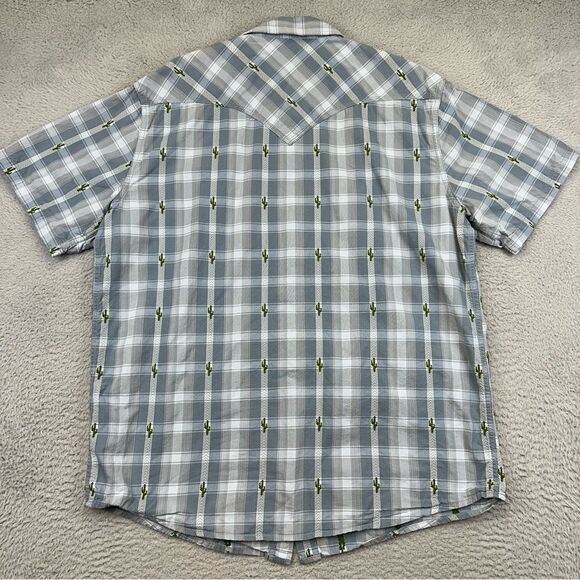 Moon Shine Pearl Snap Shirt Mens Large Blue Plaid Cactus Regular Fit Western - Picture 7 of 16